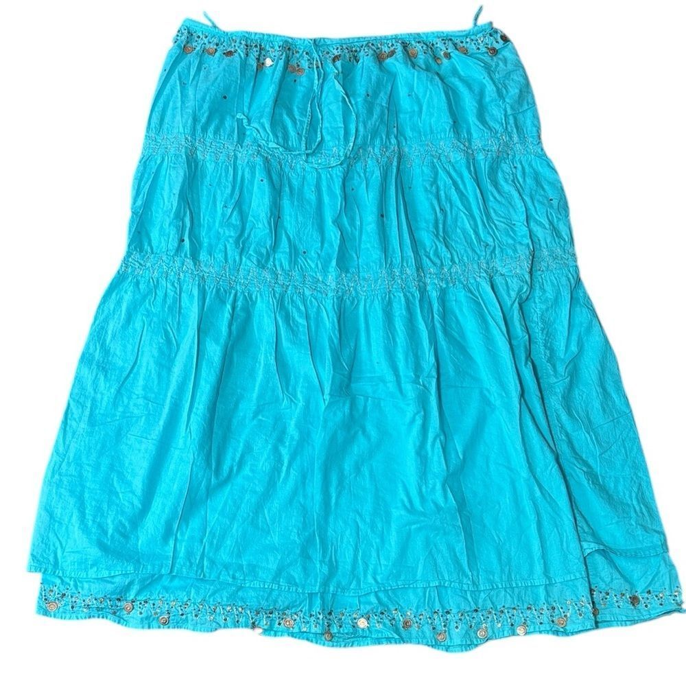 Guess jeans women’s small midi maxi peasant skirt tiered embellished‎ drawstring